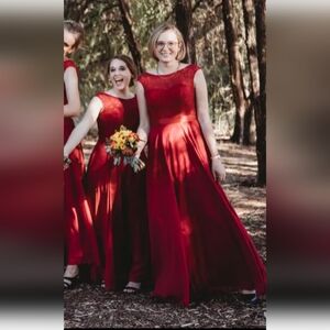 JJ's HOUSE A-line Scoop Floor-Length Lace Chiffon Bridesmaid Dress Size 8